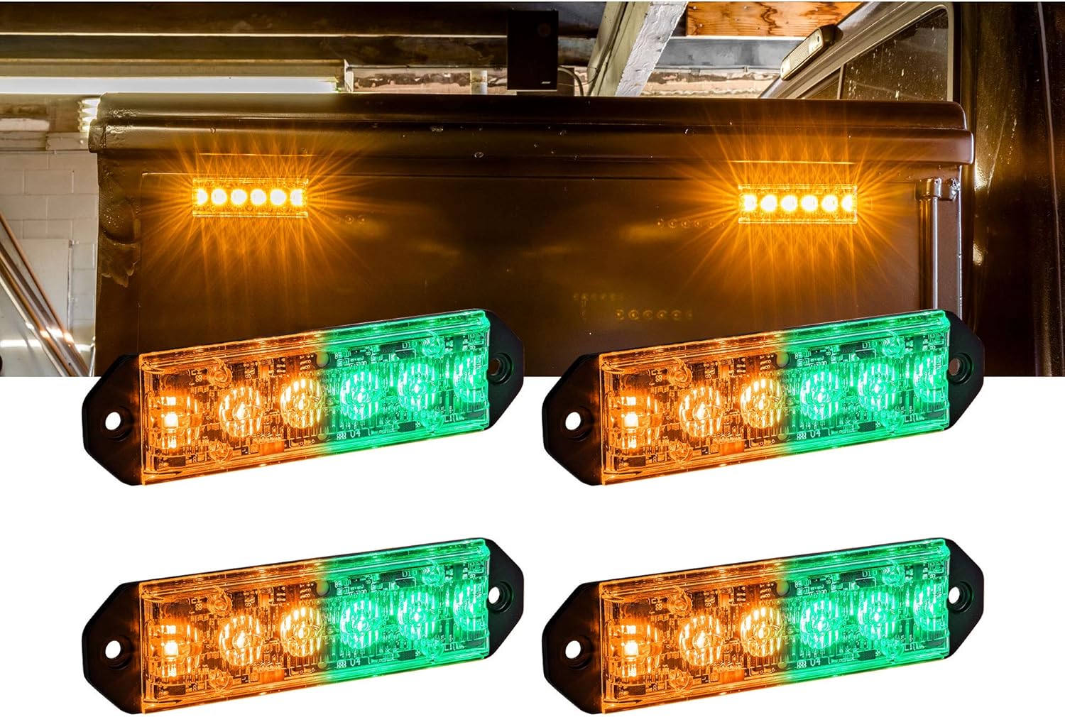 4pc PlanarFlash 6W Blue RED LED Flashing Strobe Light Head [Ultra Flat] [SAE Class 1] [72 Flash Mode] [Multi Units Sync-able] [Surface-Mount] Emergency Grille Police Light for Volunteer Firefighter