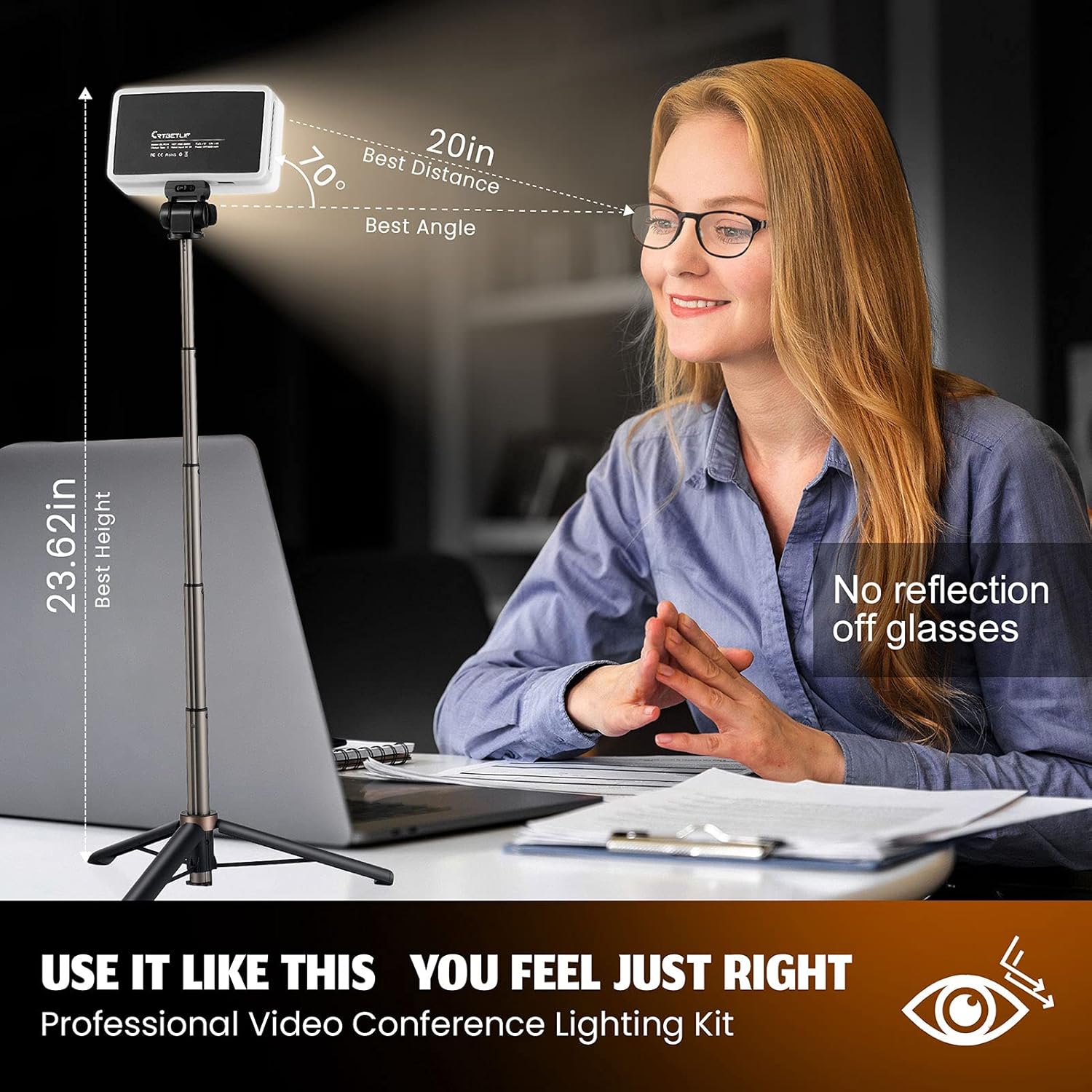 Video Conference Lighting Kit, CRTBETLIF Video Lighting for Computer/Laptop Adjustable Tripod & Clip, Webcam Light for Zoom Meeting, Remote Working, Video Recording, Self Broadcasting Pack of 2