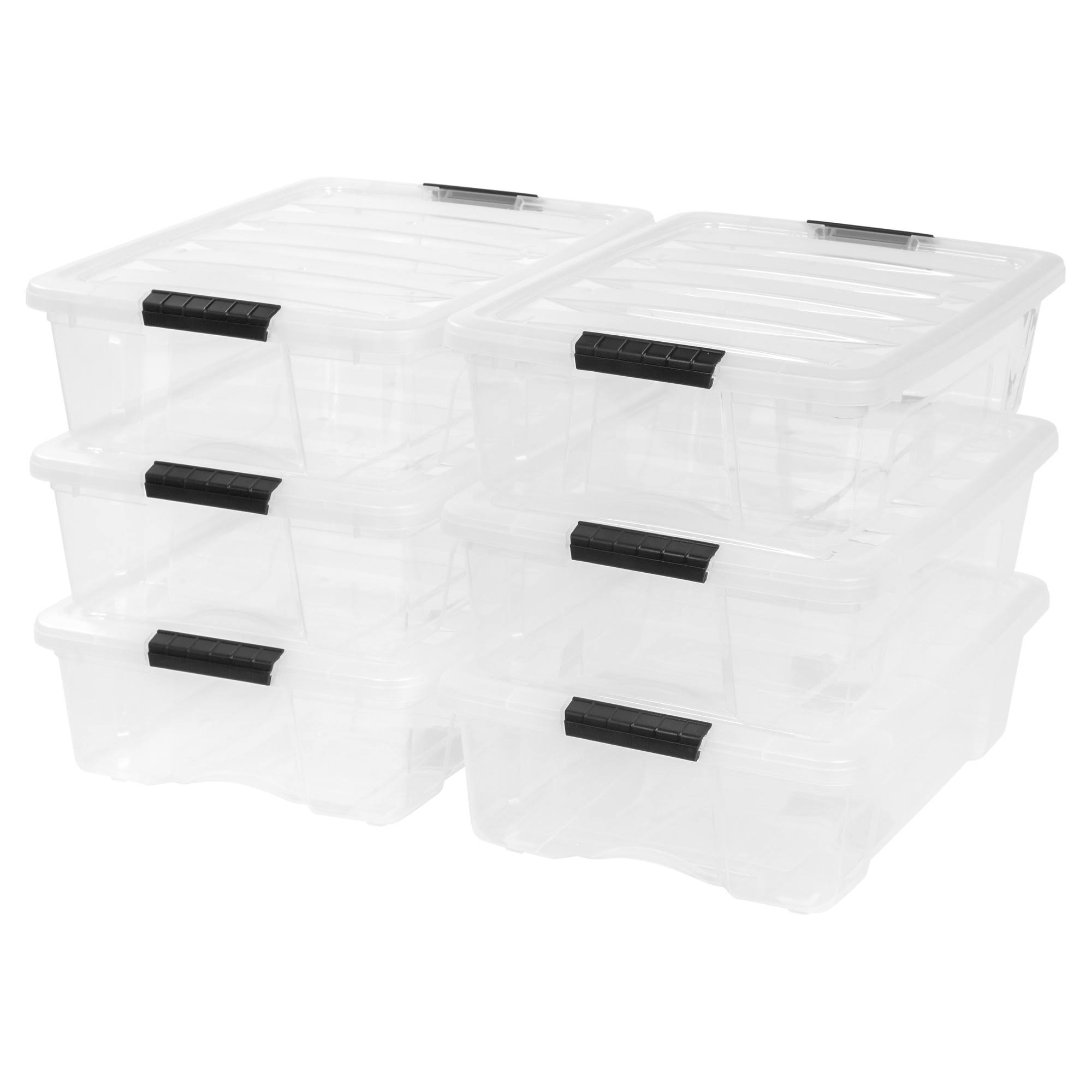 Iris 26 Qt. Stack u0026 Pull Plastic Storage Box, Clear Set of 6