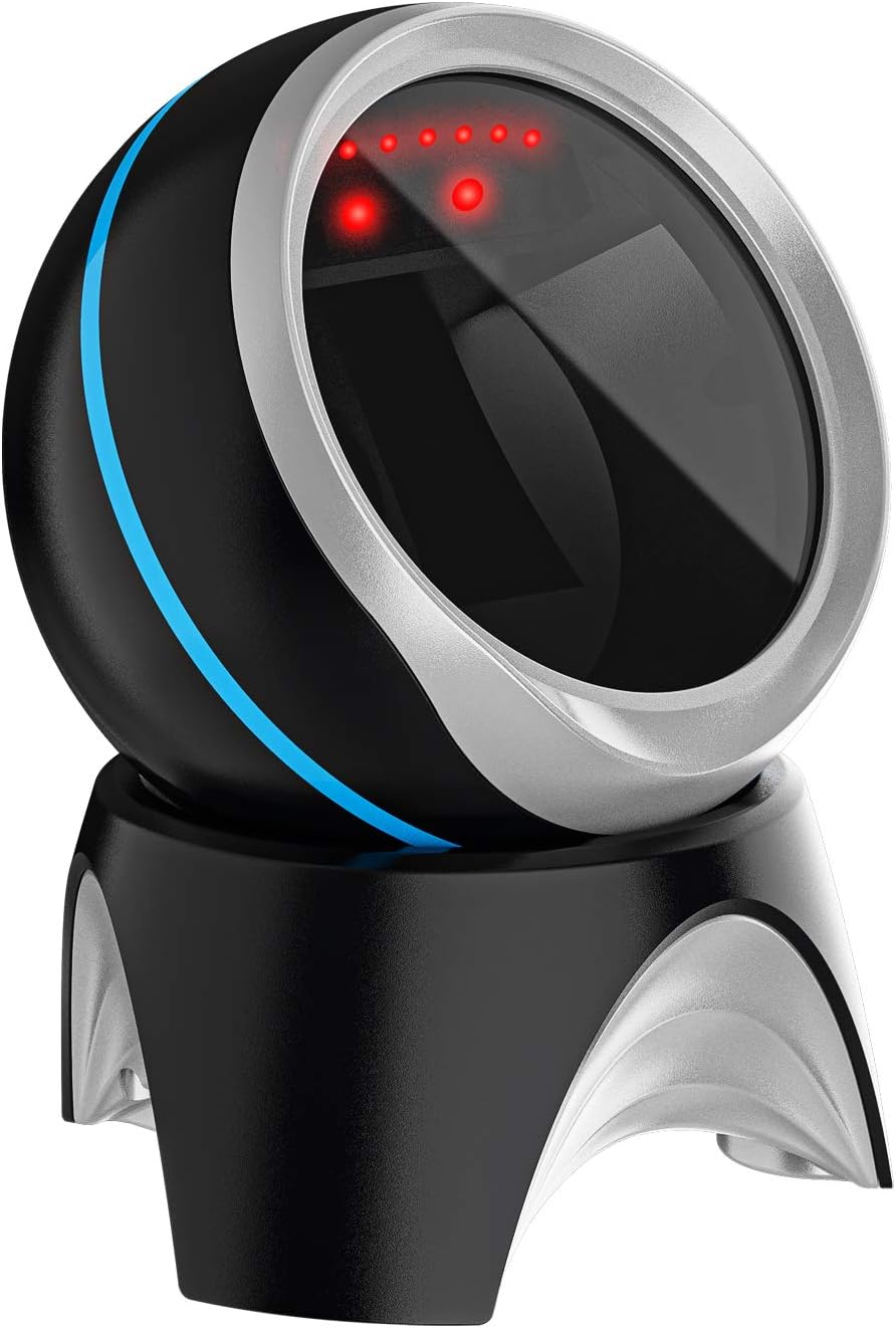 NADAMOO 1D 2D QR Desktop Barcode Scanner, Omnidirectional Hands-Free USB Wired Barcode Reader, Capture QR Barcodes, Automatic Image Sensing for Supermarket Library Retail Store Pack of 2