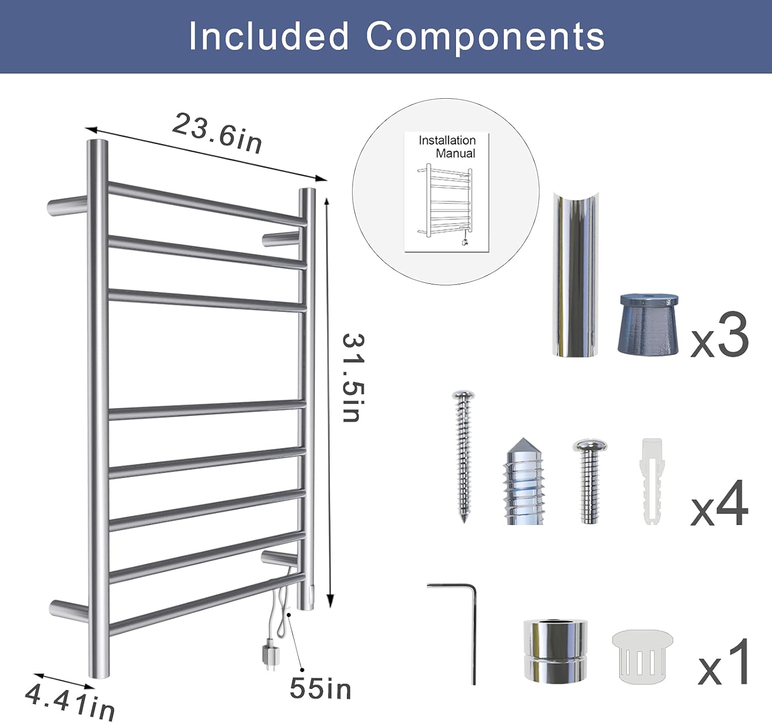 COZYBASE Towel Warmer with Timer, Heated Towel Rack for Bathroom, Wall Mounted Towel Warmers, Hardwired or Plug-in Models