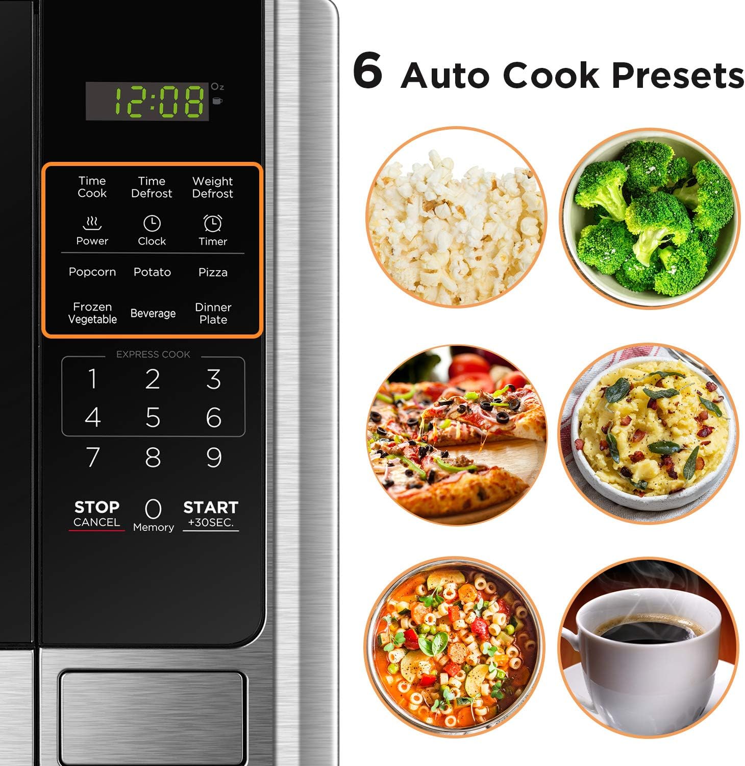 BLACK+DECKER Digital Microwave Oven with Turntable Push-Button Door, Child Safety Lock, Stainless Steel, 0.9 Cu Ft