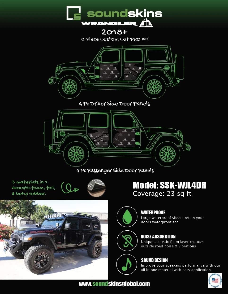 SoundSkins Pro Compatible with/Replacement for Jeep Wrangler JL 4-Door Template Kit 2018 to 2021