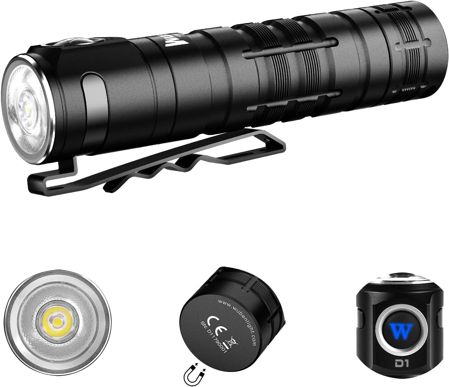 WUBEN D1 Pocket Flashlight, Rechargeable Flashlight with Magnetic, IP68 Water Resistant Two-Way Clip Small Flashlight, 6 Light Modes Tactical Flashlights for Camping, Hiking, Outdoor