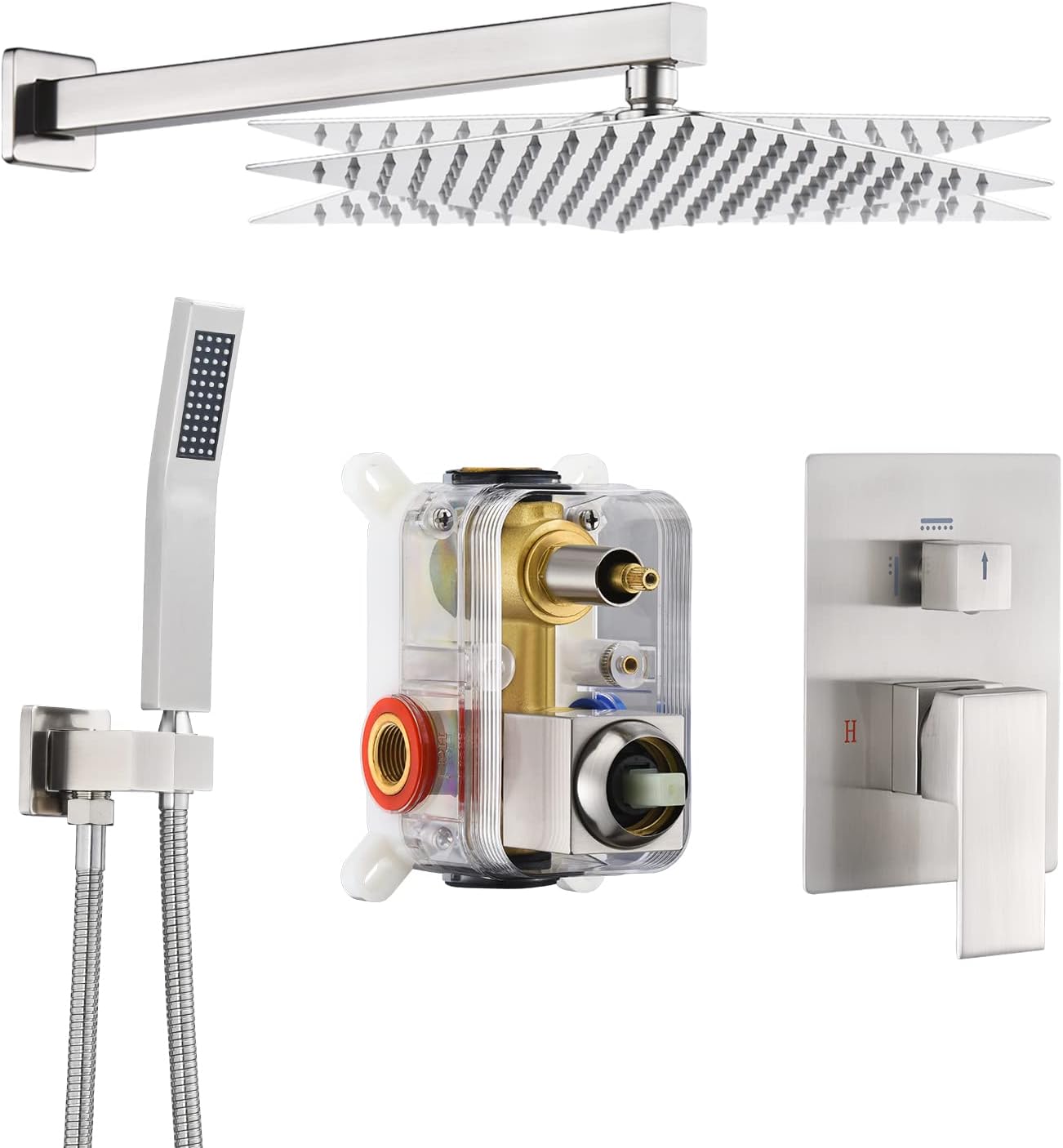 VOTON Bathroom Shower System Luxury Rain Mixer Shower Combo Set Wall Mounted Black 10 Inches Rain Shower Faucets Sets Complete Pressure Balance Shower Valve