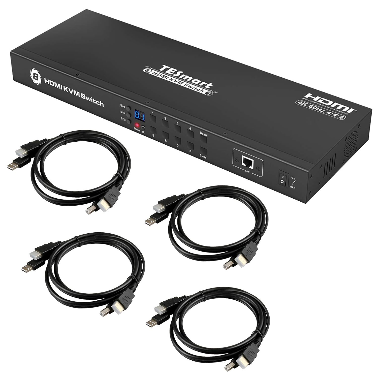 TESmart 8X1 HDMI KVM Switch 8 Port Enterprise Grade Support 4K@60Hz Ultra HD | RS232 | LAN Port | IP Control | Auto Scan | Rackmount [Control up to 8 PCs w/One Video Monitor, Keyboard, Mouse]