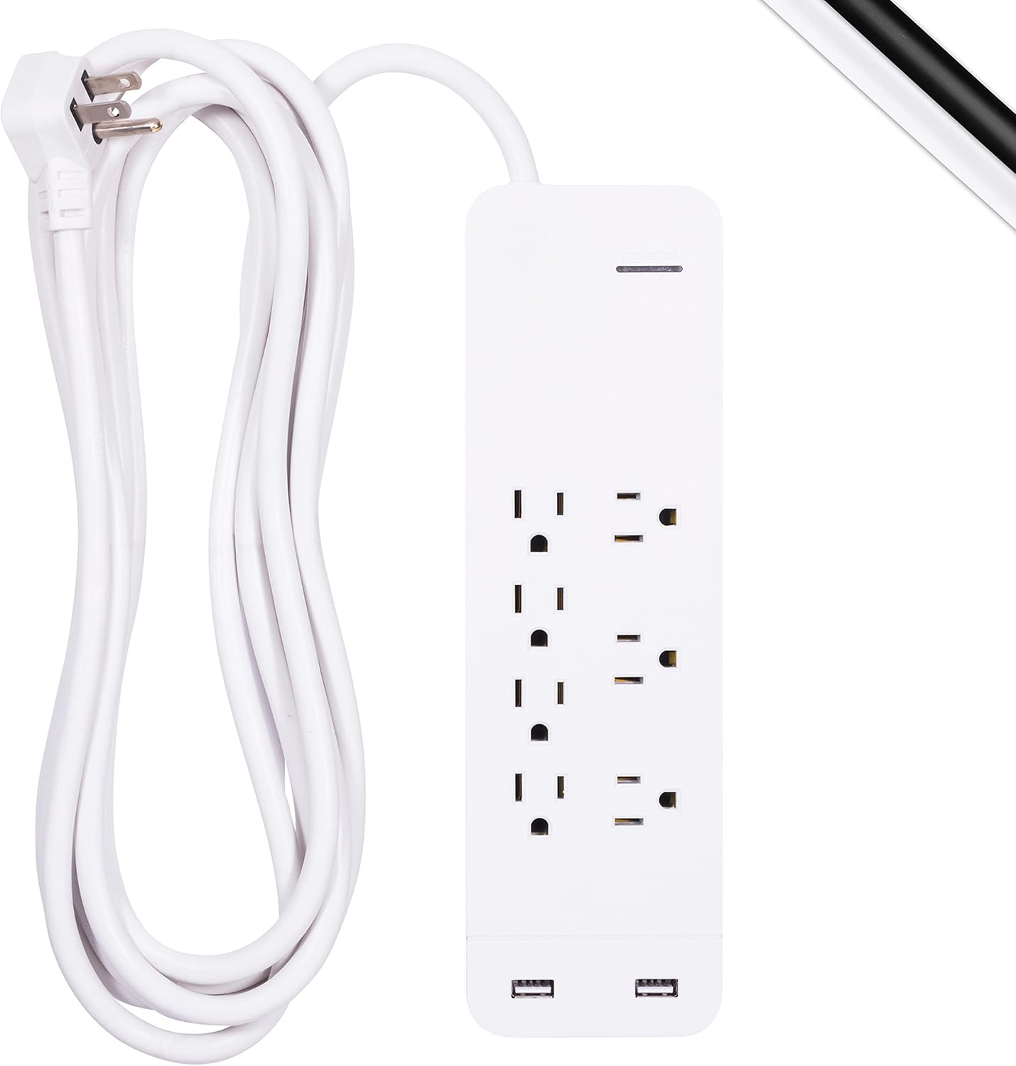 GE UltraPro 7-Outlet Surge Protector, 2 USB Ports, 15 Ft Extension Cord, 1080 Joules, 2.4 AMP/12 Watt, 3 Adapter Spaced Outlets, Flat Plug, Wall Mount, Warranty, UL Listed, White, 36362 Pack of 2
