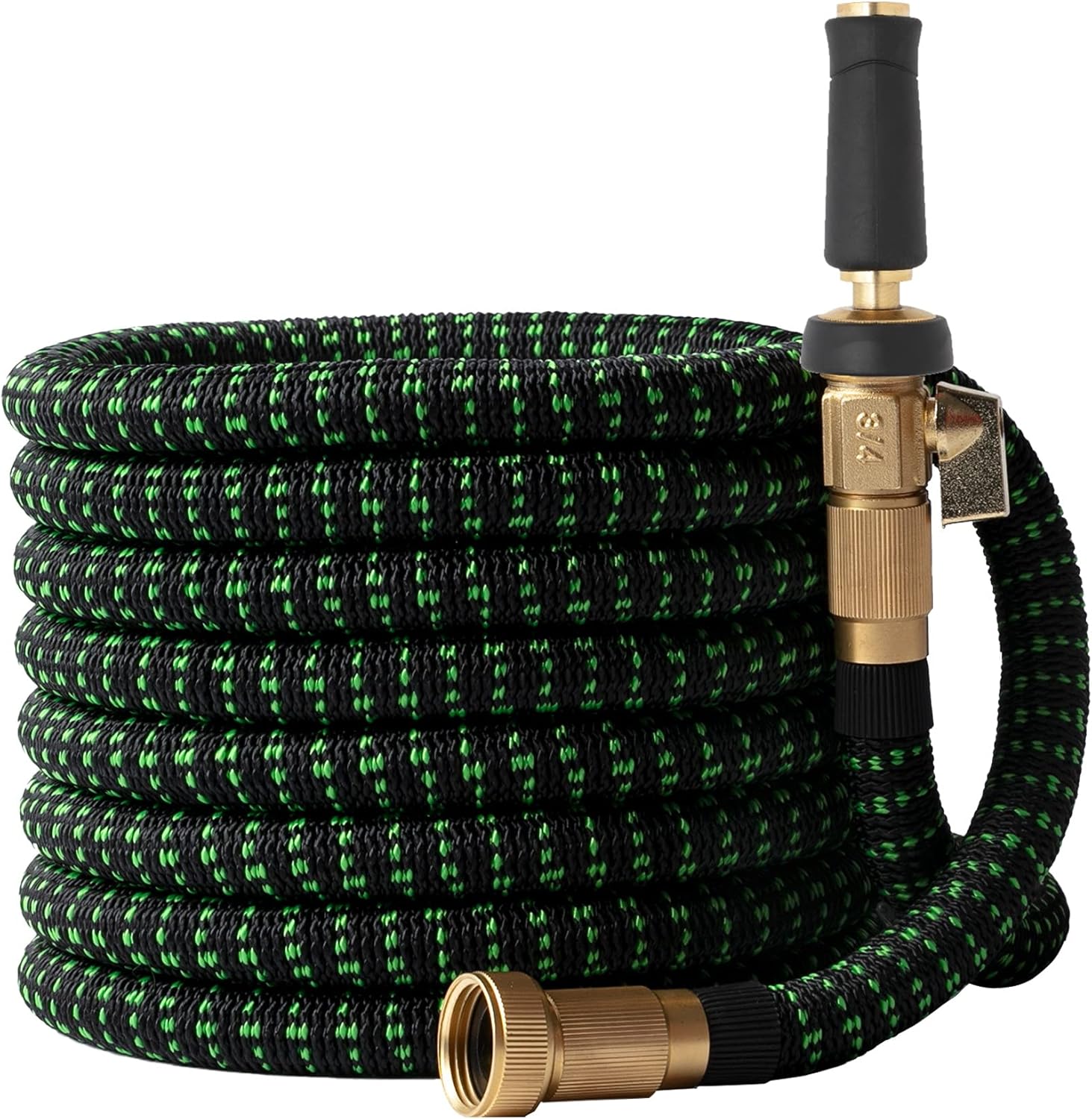 Garden Hose Flexible Expanding Retracting - Green Friendly Home No Kink Expanding Water Hose, Strongest Fabric Multi Latex Core, Solid Brass Fittings, Lightweight Heavy Duty (Black Green 100 FT) Pack of 2