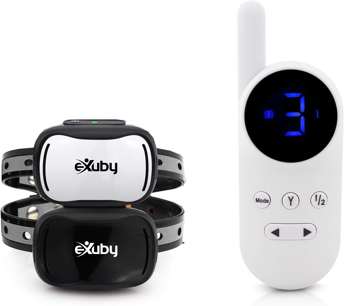 eXuby Tiny Dual Shock Collar - Smallest Collar on The Market - Sound, Vibration, Shock - 9 Intensity Levels - Pocket-Size Remote - Long Battery Life - Water-Resistant Pack of 2