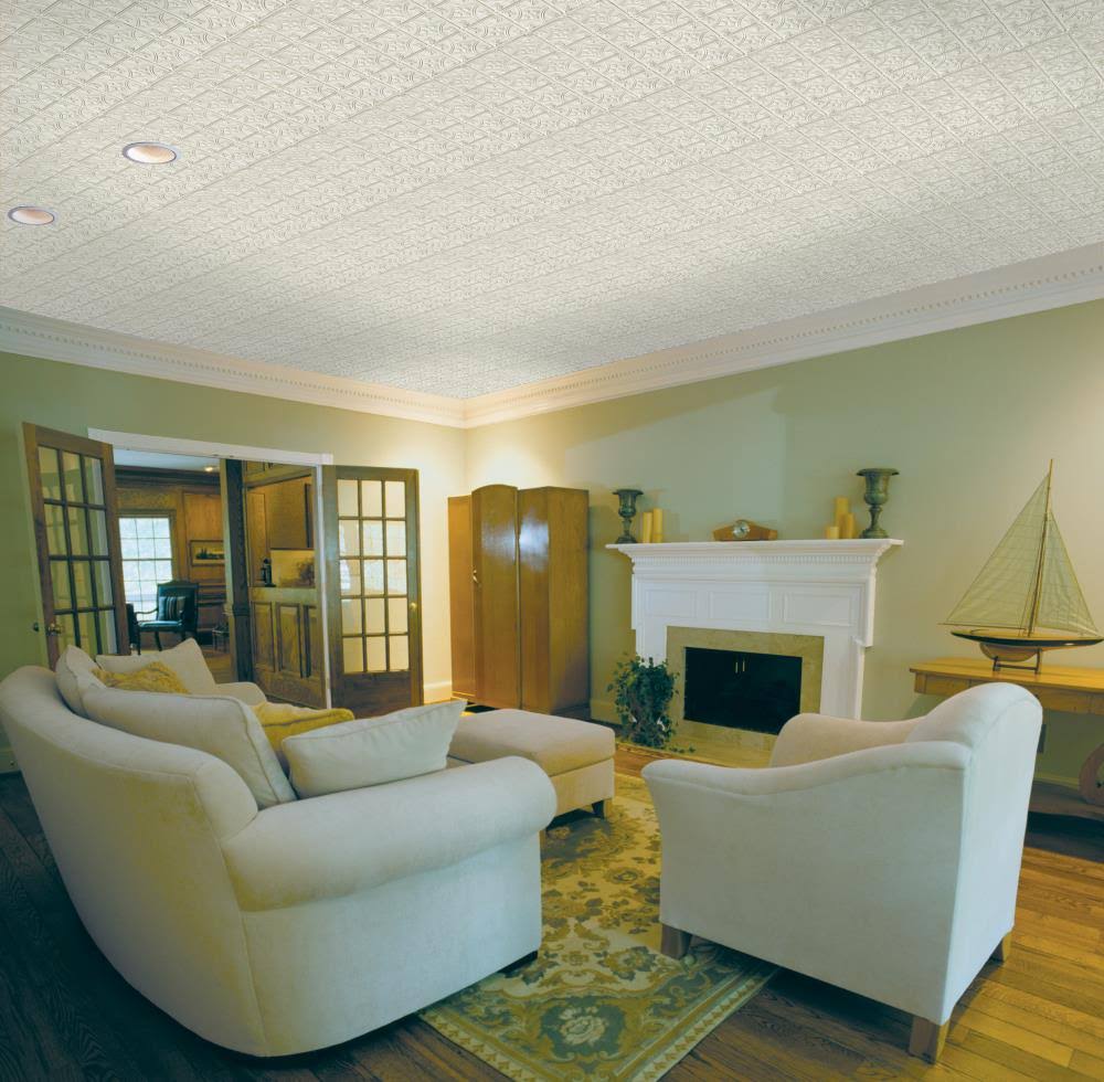 Armstrong Ceilings 48-in x 24-in Metallaire Small Floral Circle White Metal/Tin Surface-Mount Panel Ceiling Tiles | 5424209NWH