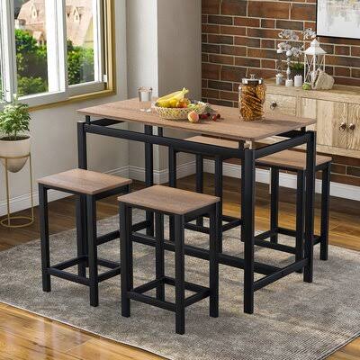 Amrit 5 - Piece Counter Height Dining Set Ebern Designs Chair Color: Dark Brown/Black, Table Top Color: Dark Brown
