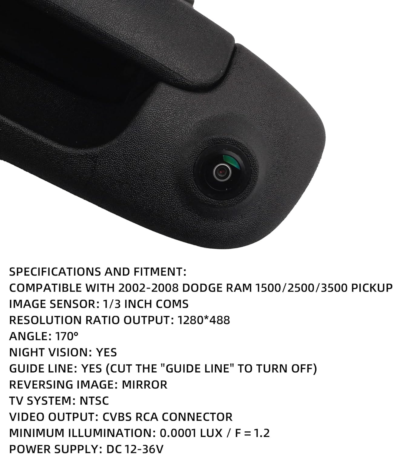 Dasbecan Tailgate Handle with Backup Rear View Camera Compatible with 2002-2008 Dodge Ram 1500 2500 3500 Reverse Camera Waterproof Safety Night Vision (RCA Connector