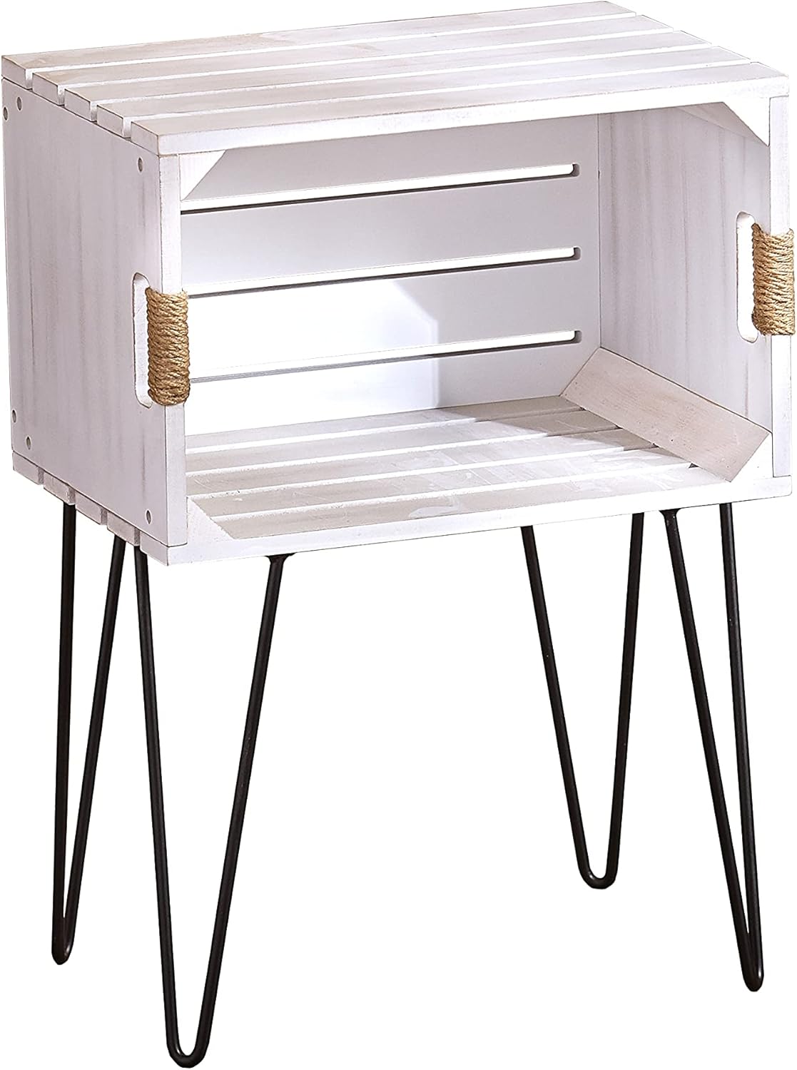 Rustic Wooden Crate End Table with Jute Wrapped Handles - Natural Pack of 2