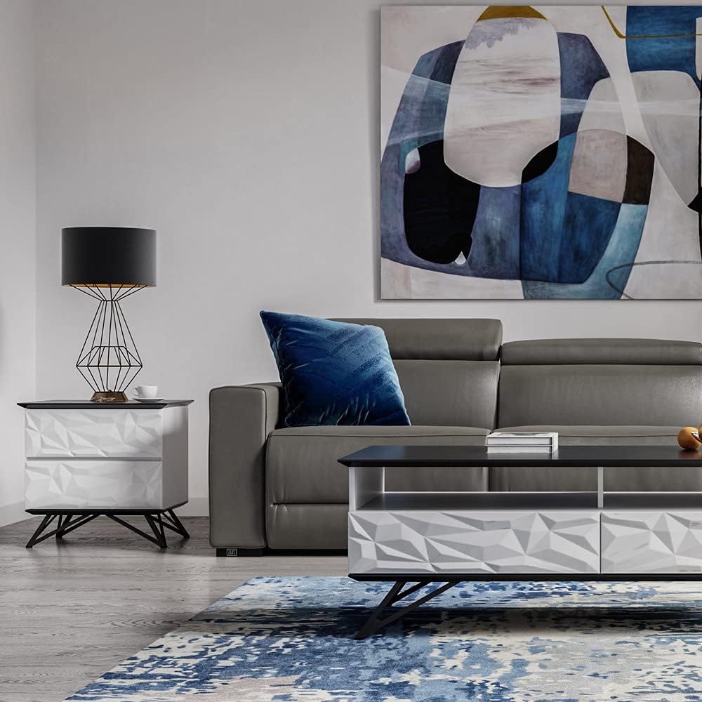 Zuri Vortice Accent Table in Black and White High Gloss Lacquer with Black Matte Metal Legs