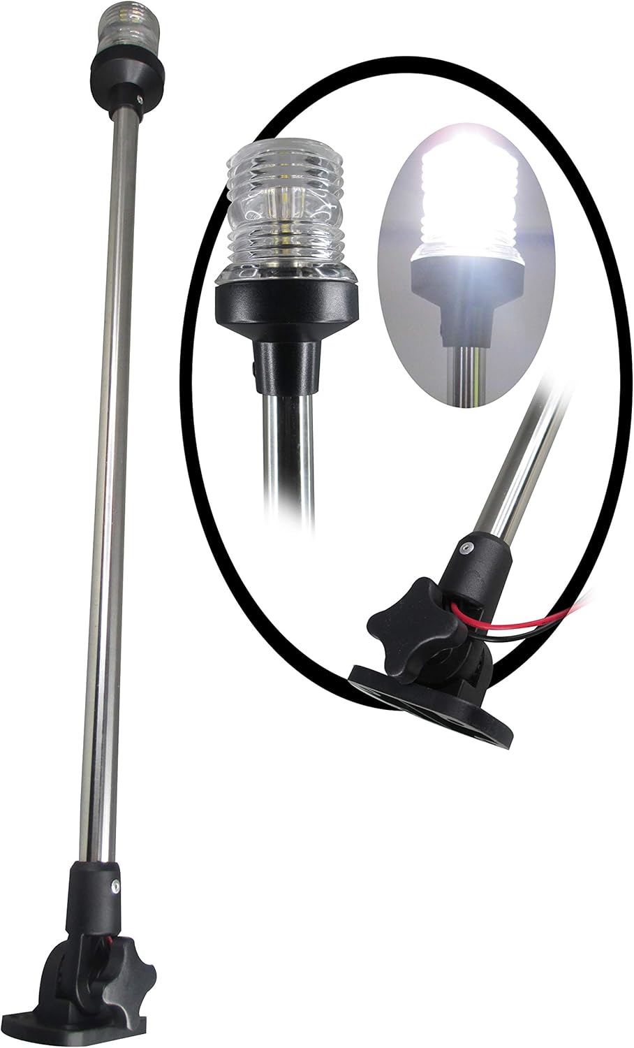 Pactrade Marine Boat LED All Round Anchor Fold Down Navigation Light SS Pole 12-24V 25''L USCG 2NM A16 Certified Pack of 2
