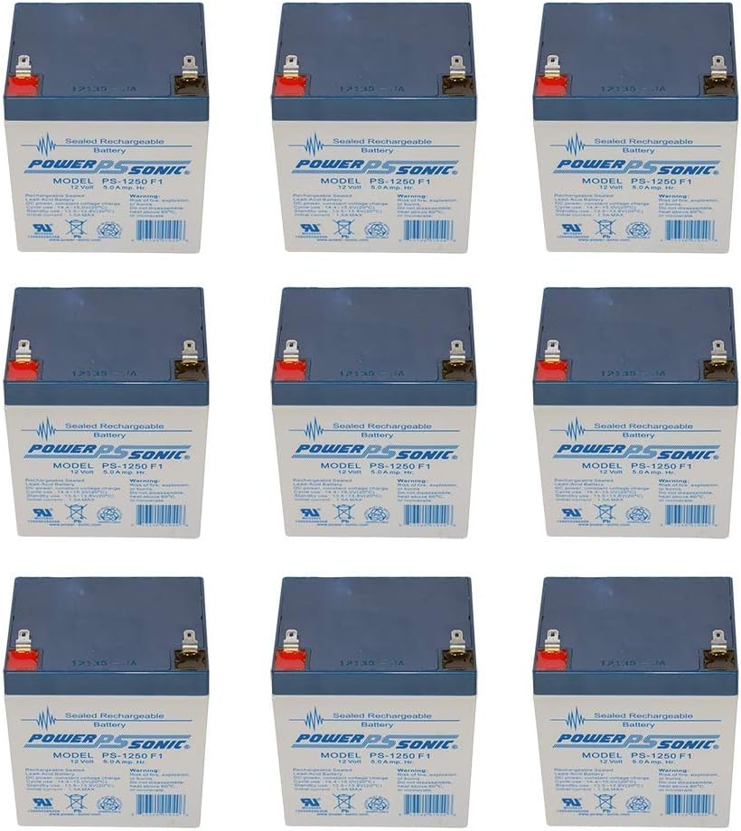 Power Sonic 12V 5AH SLA Battery for APC RBC43 Replaces 12V 4-4.5Ah SLAs - 9 Pack