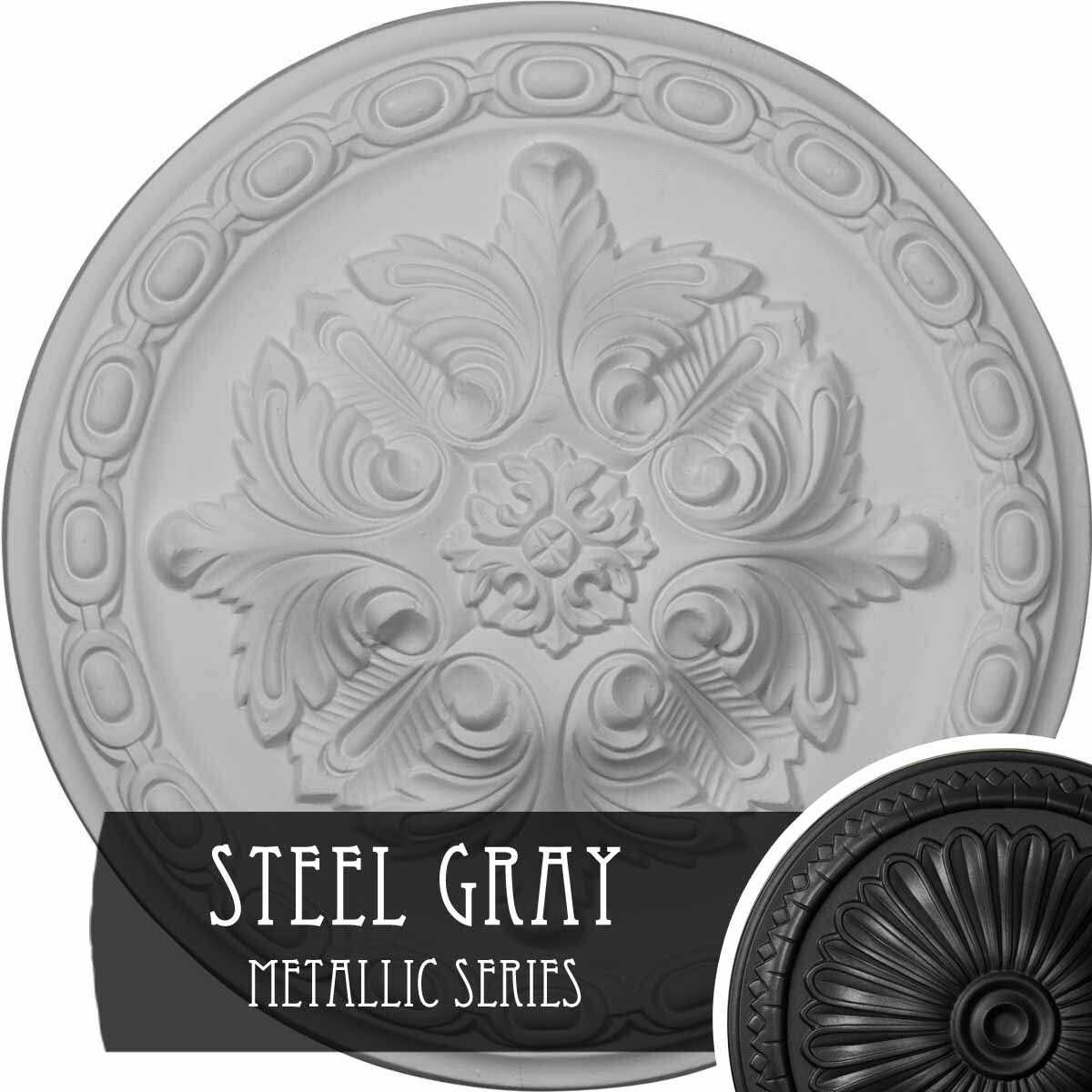 11 3/8x22OD x 2x22P Acanthus Ceiling Medallion, Hand-Painted Steel Gray