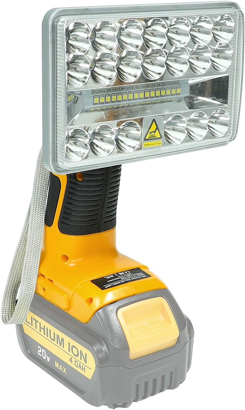 Hiesuan Work Light LED Tool Light 9W 1000LM Cordless Rechargeable Flood Light Handheld Flashlight Compatible with Dewalt 20V Max Lithium ion Battery DCB207 DCB204 DCB203(B) Pack of 2