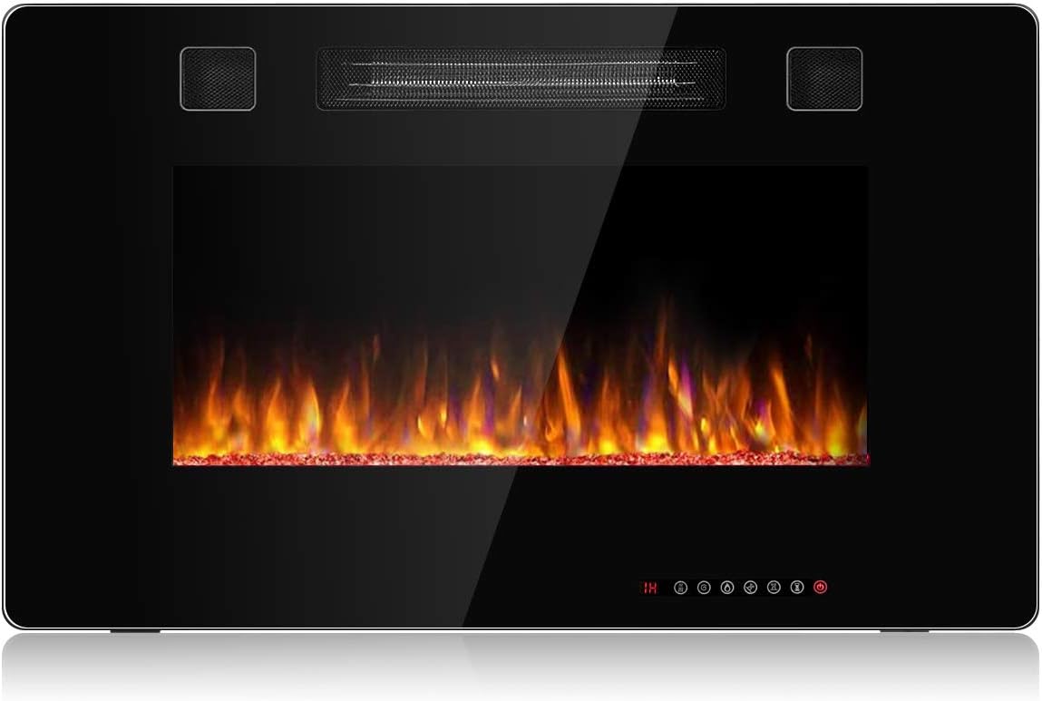 Tangkula 30 Inches Recessed Electric Fireplace, in-Wall & Wall Mounted Electric Heater with Adjustable Flame Color & Speed, Remote Control, Touch Screen, 750-1500W (30 Inches)