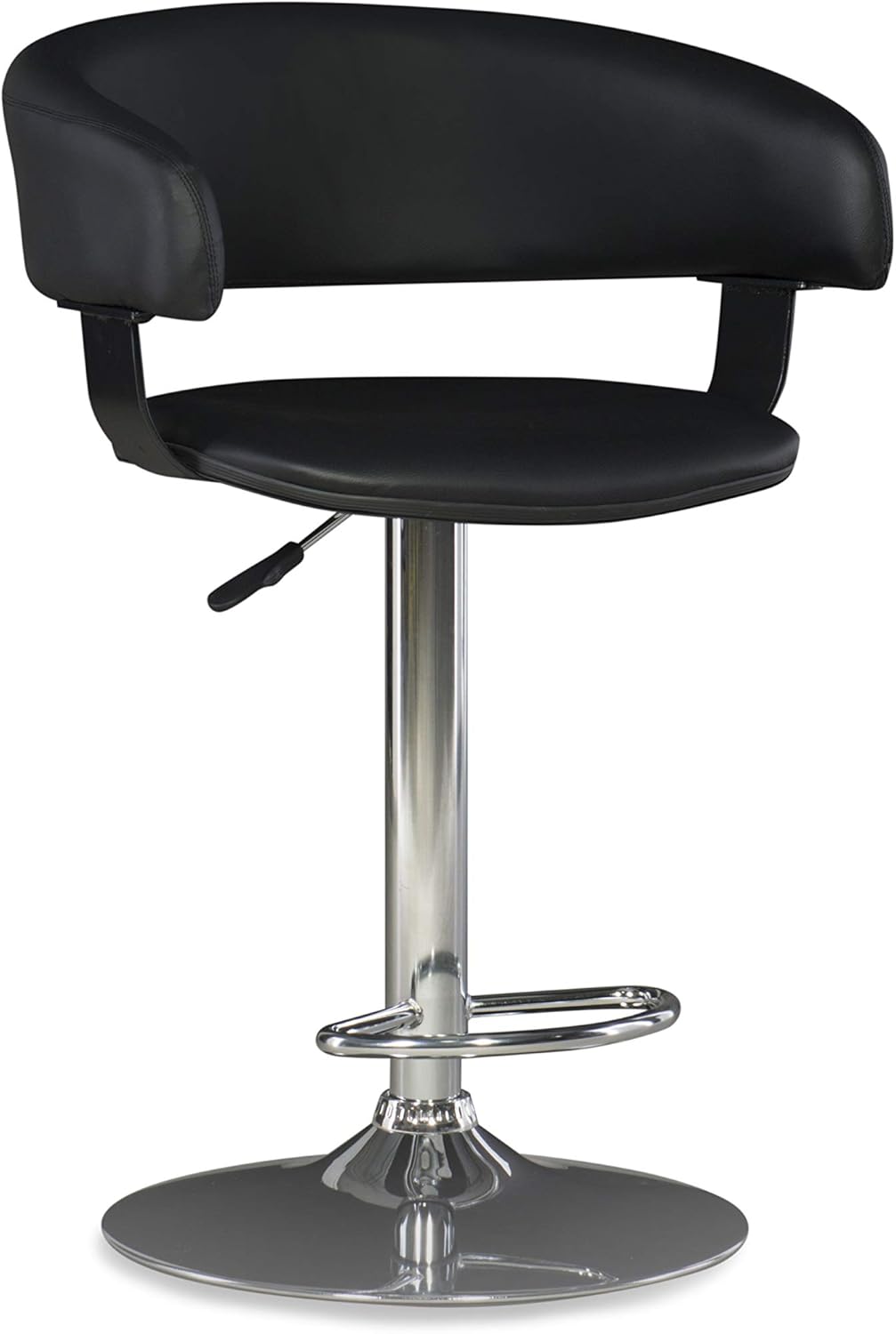 Powell Furniture Black Faux Leather Barrel and Chrome Adjustable Height Bar Stool