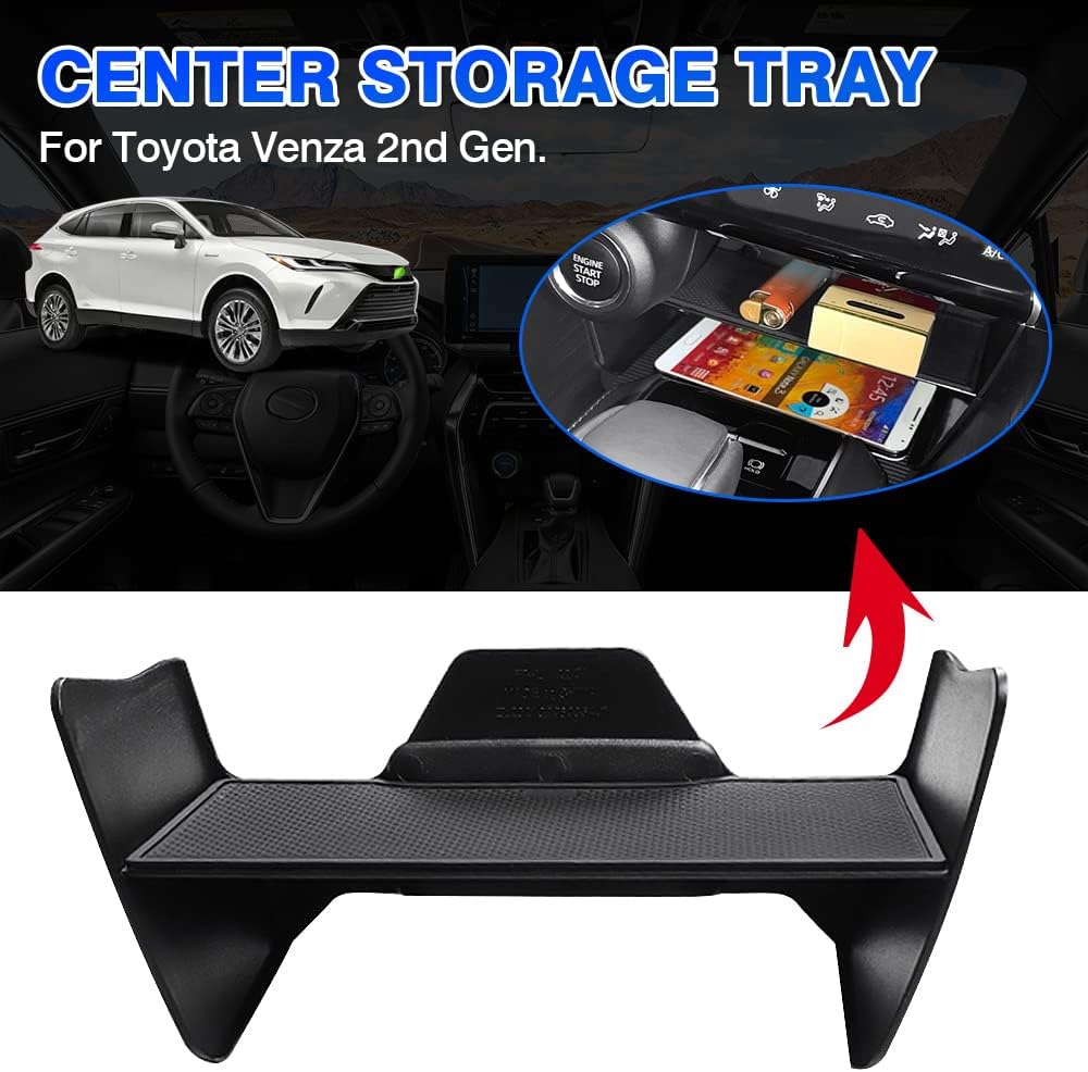 Karltys Compatible with Center Console Organizer Toyota Venza 2021 2022 2023 Middle Console Storage Box Tray with Rubber Liner ABS Black