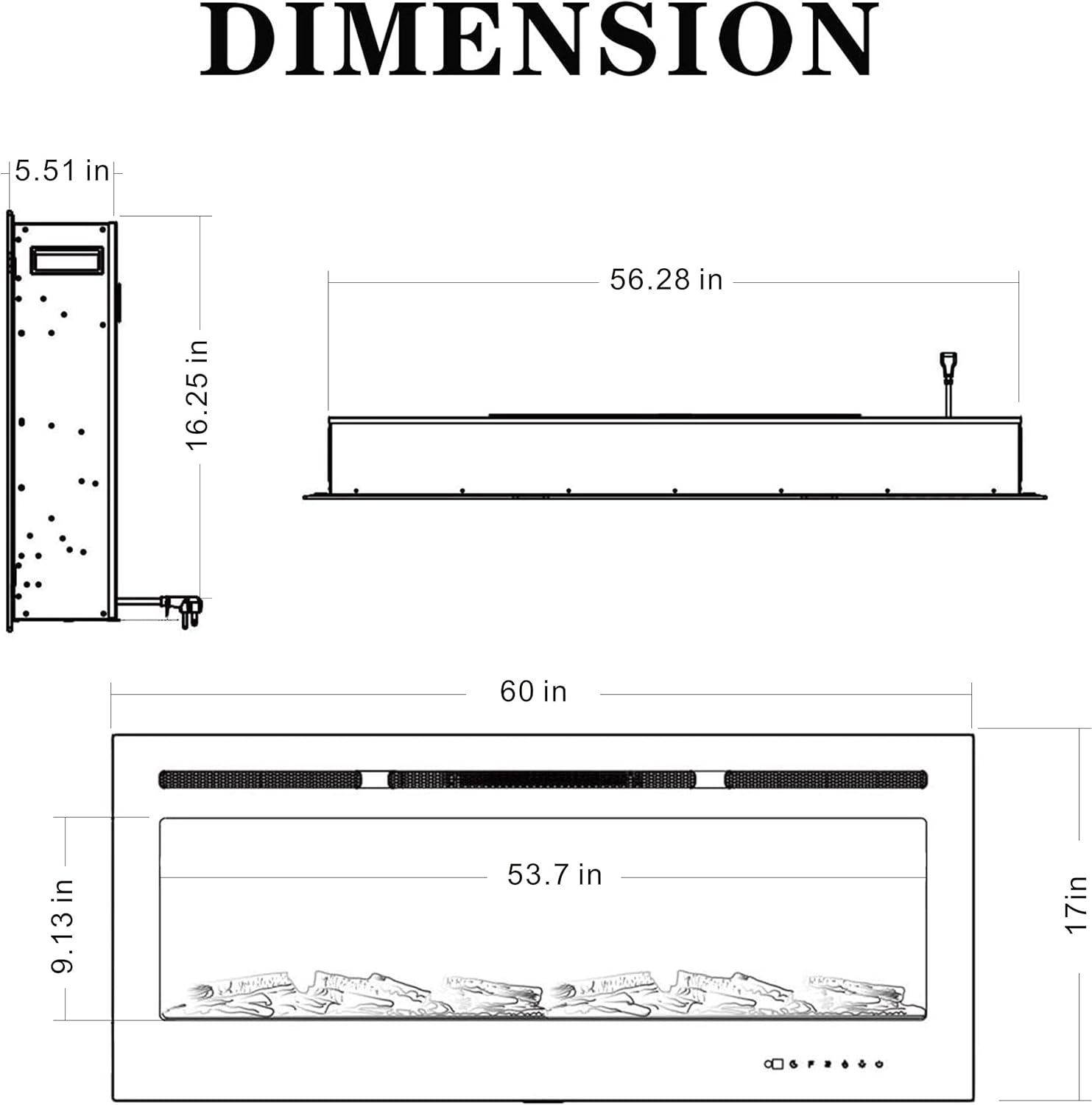 AuAg 60 inch Electric Fireplace 1500/750W Wall Mounted and Built LED Heater Room heaters with Remote Control Temperature Adjustable Timer Multifunction 9 Flames Settings Log & Crystal 2 Decorations