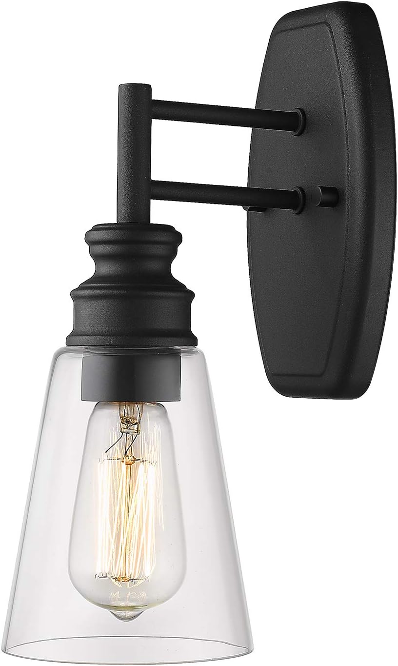 Bathroom Light Fixtures, HANASS 1-Light Bath Sconce with Clear Glass in Black Finish, Farmhouse Bathroom Vanity Lights Over Mirror, MBA99987-1