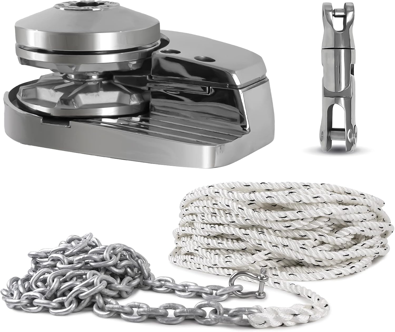 Five Oceans Pacific 900 Vertical Windlass 900W Kit w/Nylon Three Strand Rope/Chain and S.S. Swivel and Shackle (Rope 1/2