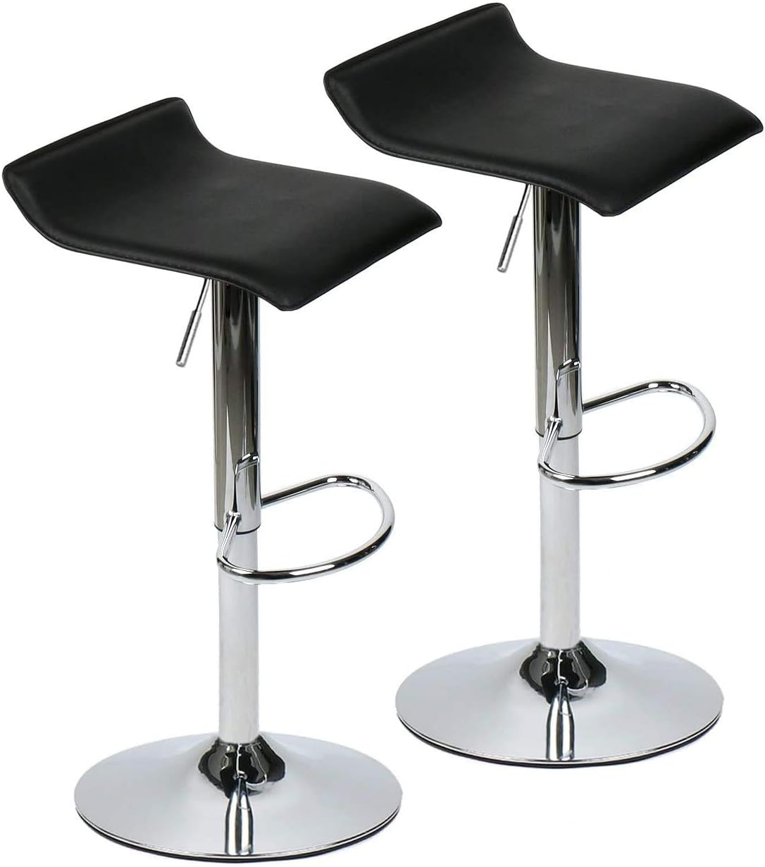 Modern Swivel Adjustable Home Barstools-Set of 2 for Kicthen Counter Backless Pu Leather Fabric Counter Height Airlift Home Bar Furniture Stool Chairs with Chrome&nbsp;Base (Black)