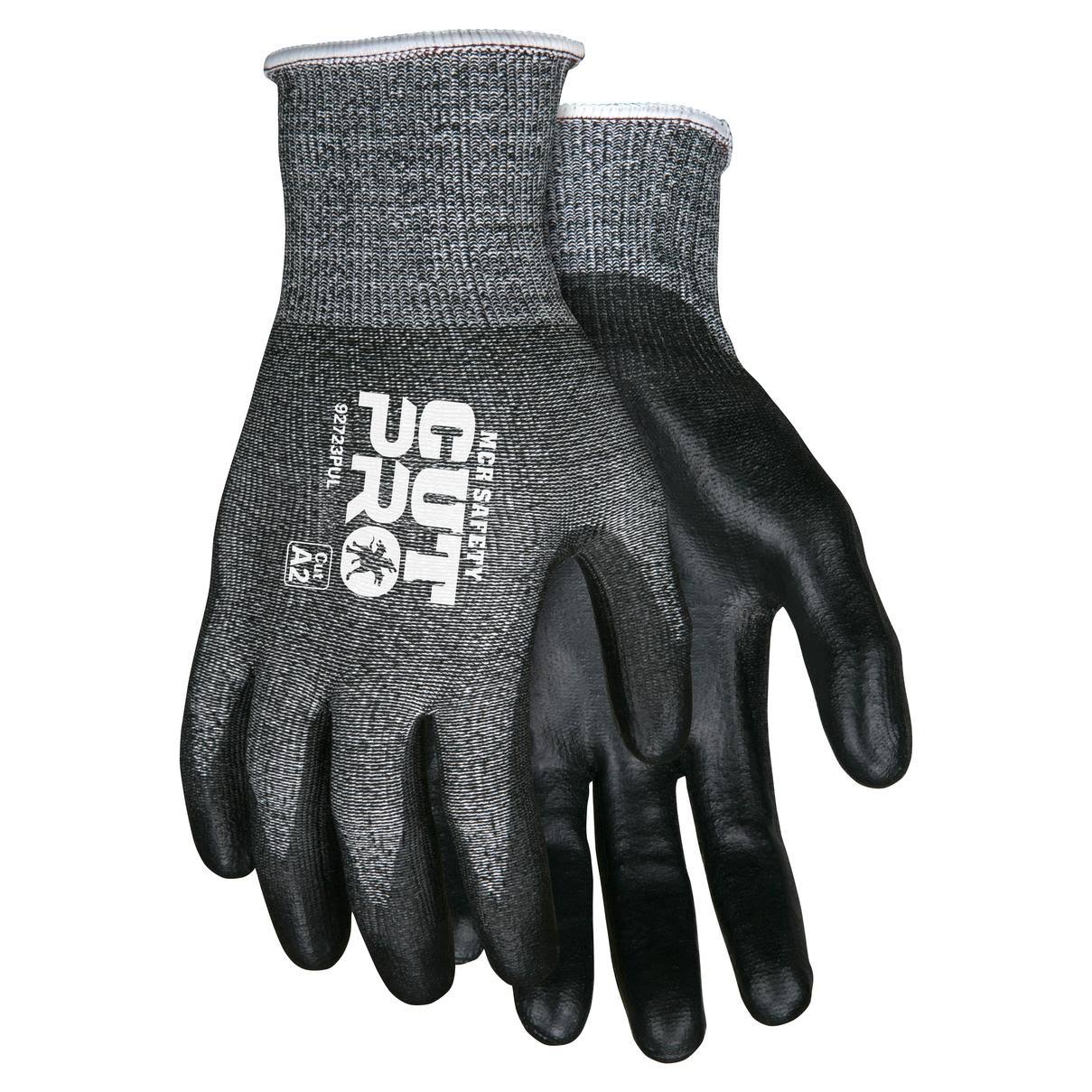 MCR Safety Cut Pro PU Coated Gloves w/ HPPE Shell, 13 ga, Salt Pepper/Black - X-Large 92723PU
