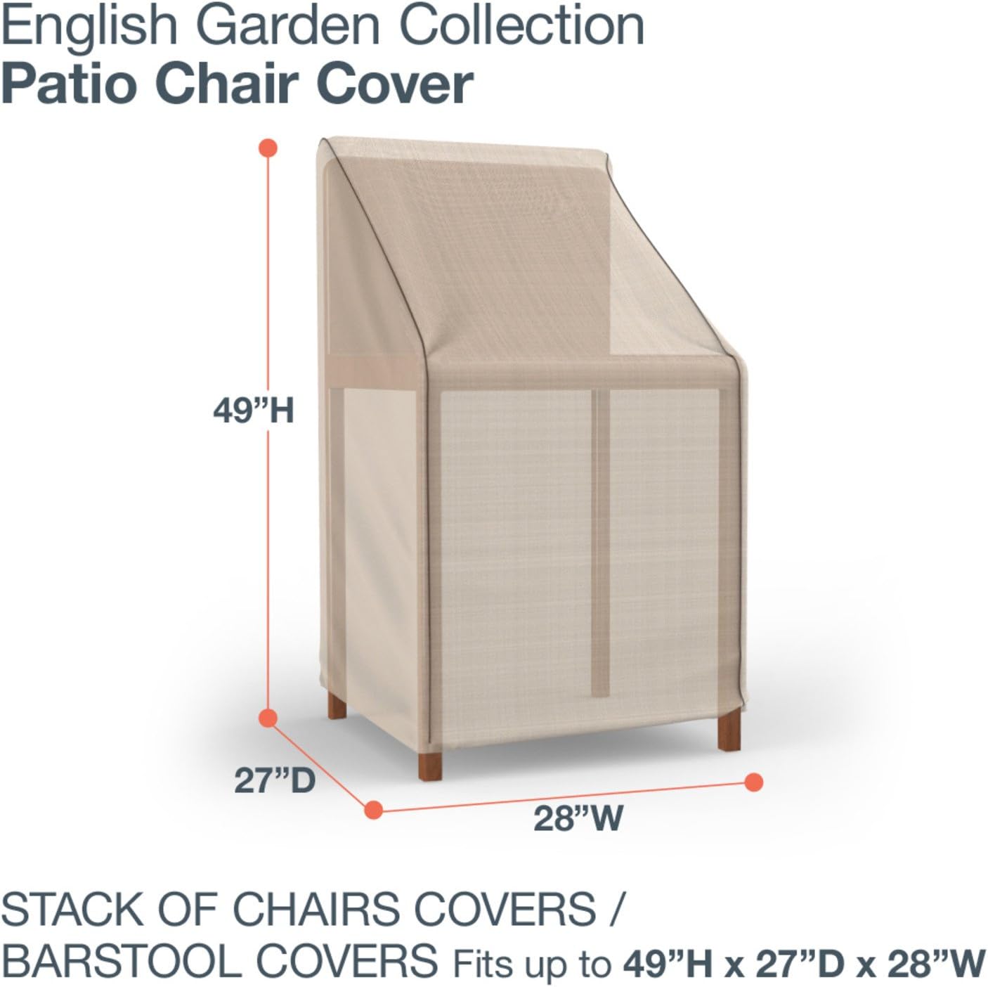 Budge P1A01PM1 English Garden Patio Stack of Chairs Barstool Cover Heavy Duty and Waterproof, Two-Tone Tan