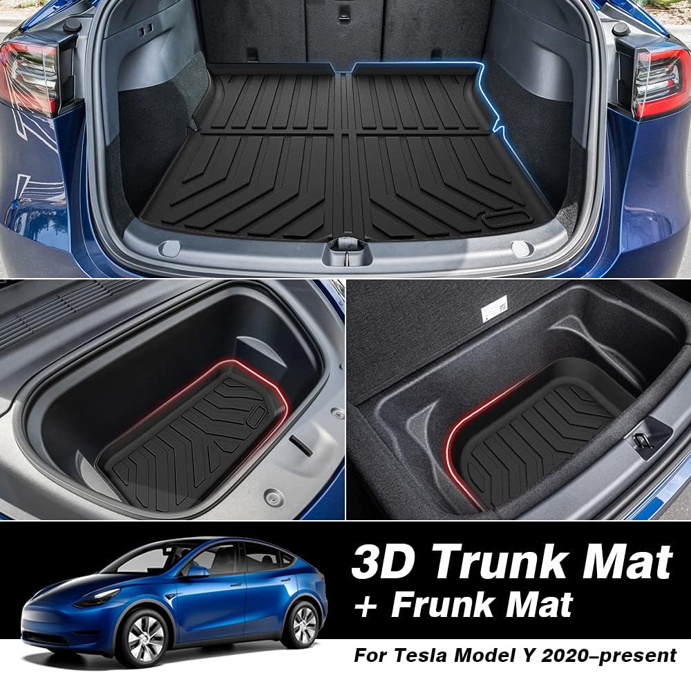 T TGBROS Custom Fit for Cargo Mat 2021 Tesla Model Y 2022 2020 2022 Accessories (NOT for Model Y 7 Seaters) All Weather Frunk Mat Rear Storage Mat Trunk Mat Cargo Liner Trunk Floor Liners Non-Slip