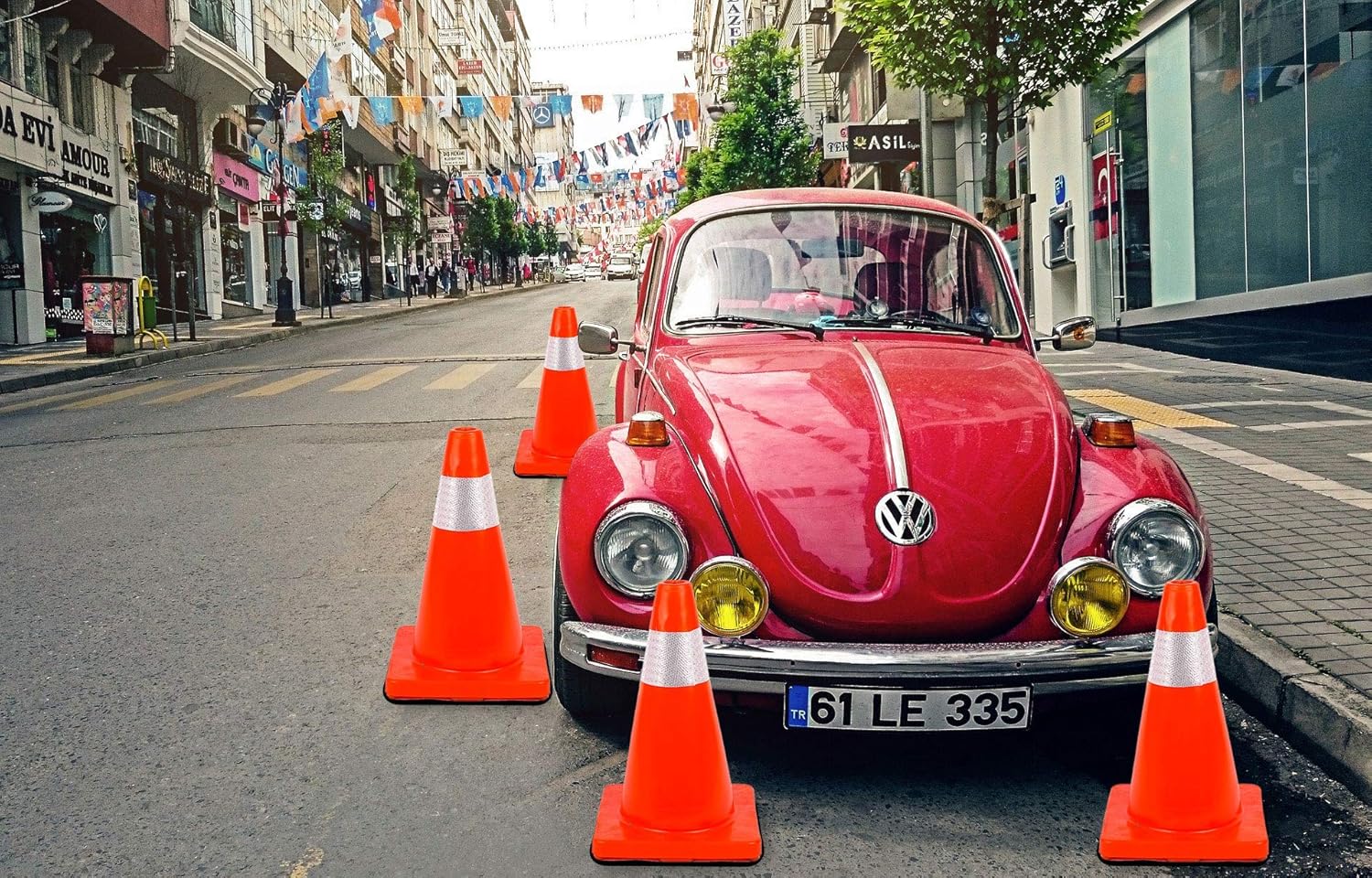 BATTIFE 6Pack 18inch Traffic Safety Cones with Reflective Collars, PVC Orange Construction Cone for Home Road Driveway Parking Pack of 2