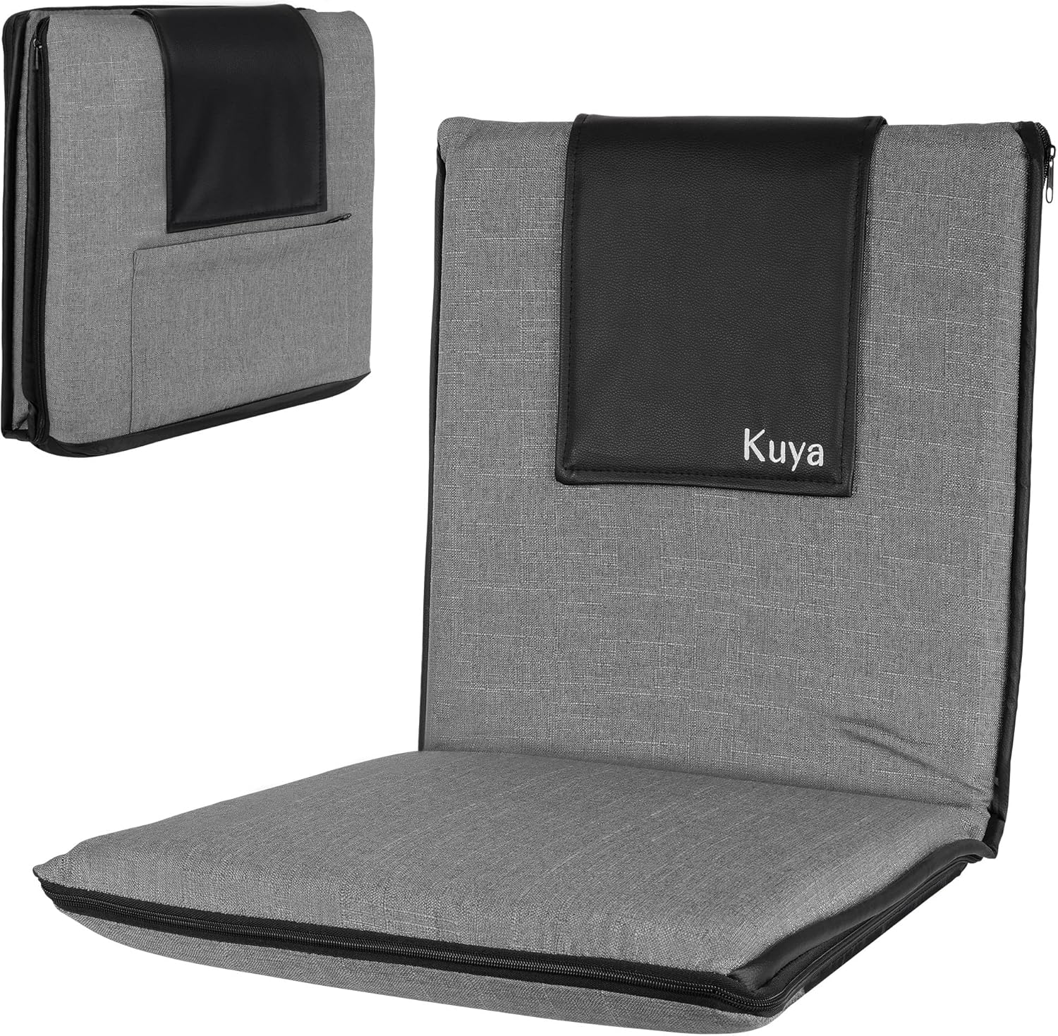 Kuya Japanese Floor Chair with Back Support - Premium Floor Seating for Adults & Kids - Meditation Cushion w/Adjustable Fully Folding Backrest & Premium Linen Washable Cover - Easy Clean Nylon Bottom