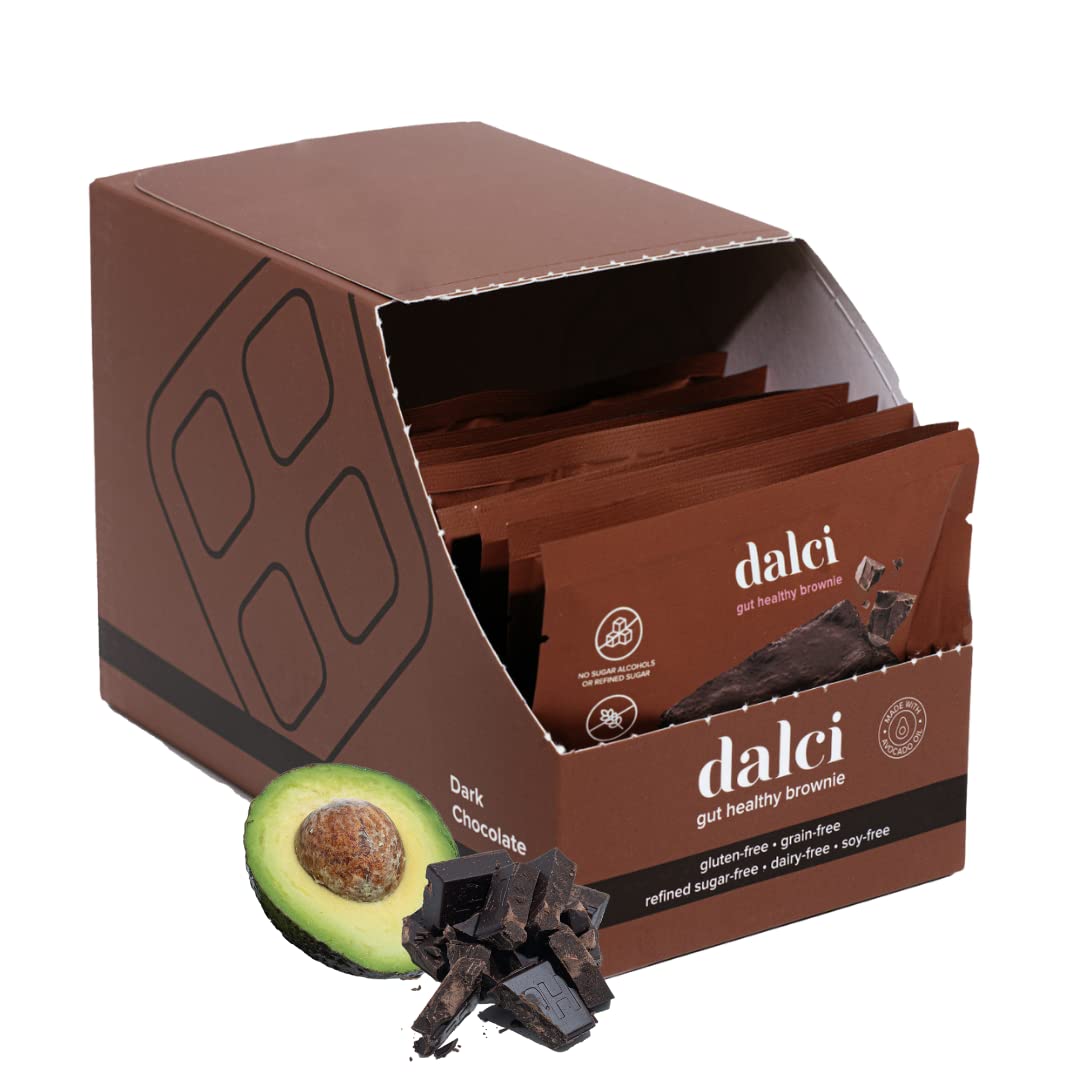 Dalci Gut Healthy Brownie, with Avocado Oil, Unrefined Coconut Sugar, Gut-Friendly Snack, Perfect for Munchies, No Additives, Gums or Emulsifiers, Dark Chocolate, 12 Pack Pack of 2