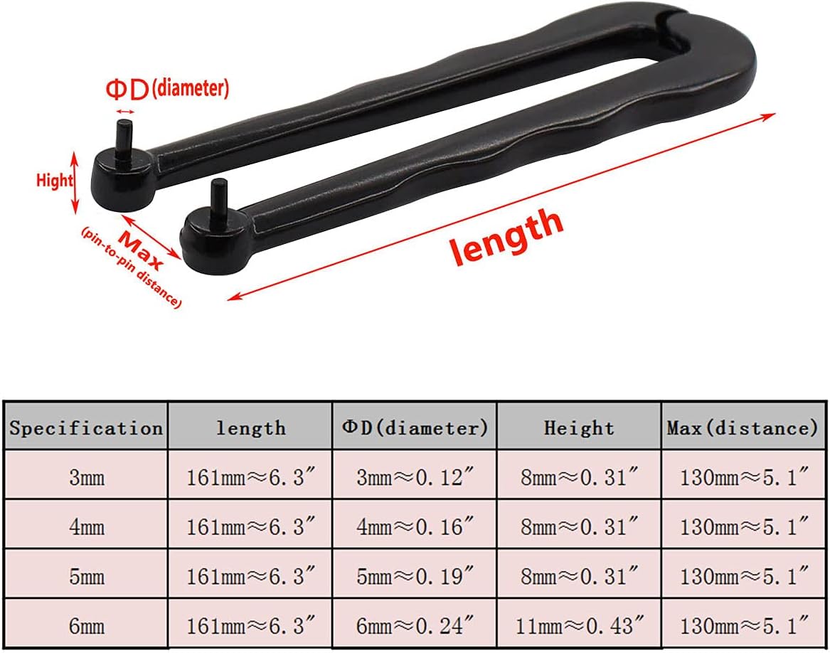 Universal Black Finish Steel Adjustable Face Spanner Wrench Pin Pliers For Round Nuts with Drilled Holes (3mm)