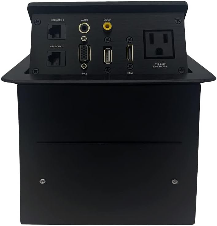 Zeshan Pop up Outlet Desktop Connection Box Conference Table Power hub Desktop Power Grommet with Power, USB, RJ45, VGA, HDMI, 3.5 mm Audio for Office Silver Pack of 2