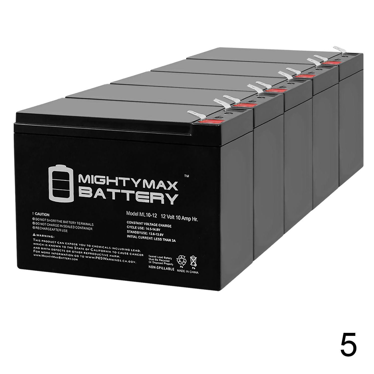 Mighty Max 5 Pack - 12V 10Ah Currie eZip E 1000, E1000 Scooter Battery
