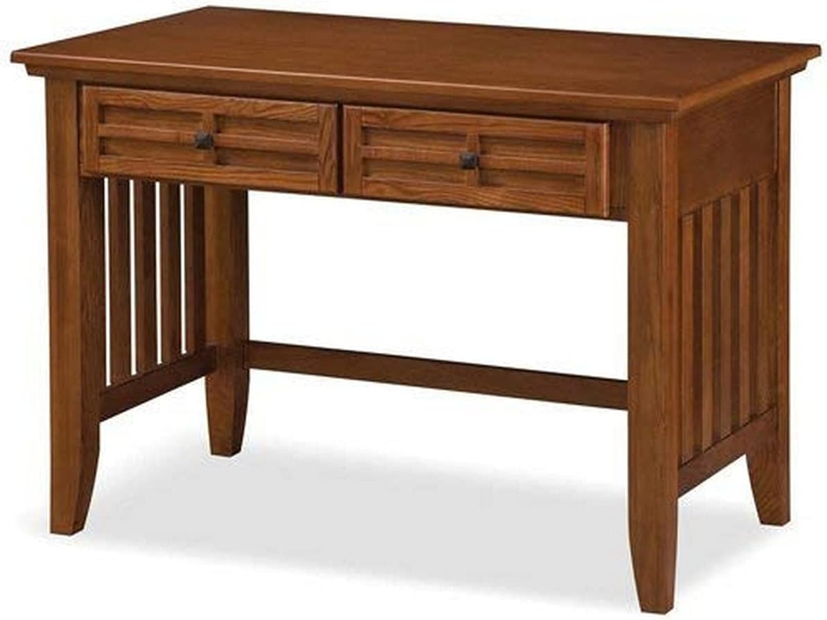 Home Styles Arts and Crafts Mission Style Student Desk Crafted from Hardwoods with Cottage Oak Finish, Black Finished Hardware, Slightly Flared Legs, Two Storage Drawers