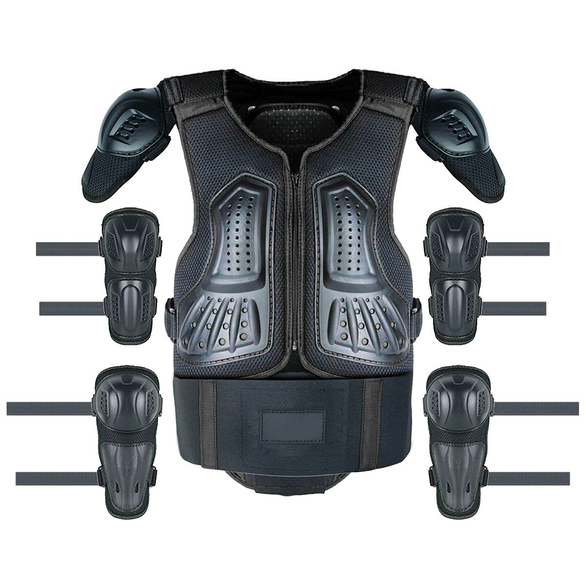 Kids Dirt Bike Full Body Chest Spine Protector Armor Vest Gear with Knee and Elbow for Bicycles, Motorcycle, Motocross , Skiing, Skating,Skateboards (Black, Medium)