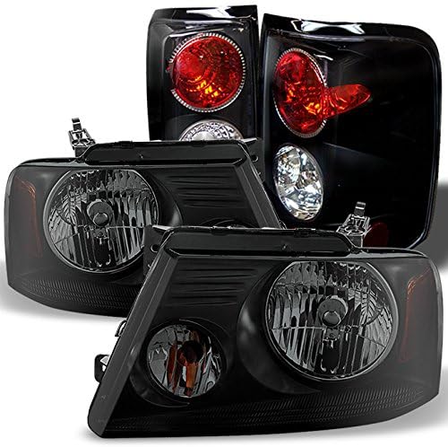 AKKON - For 2004-2008 Ford F150 F-150 Pickup truck Black Smoked Headlights + Black Tail Brake Lights Lamps