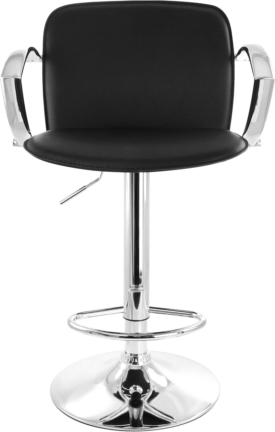 Elama 2 Piece Adjustable Fux Leather Bar Stool in Black with Chrome Arm Rests and Base,ELM-504