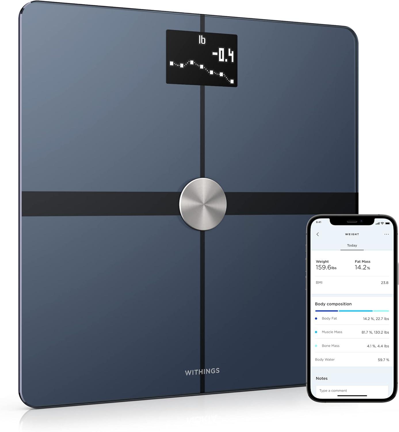 Withings Body+ - Digital Wi-Fi Smart Scale with Automatic Smartphone App Sync, Full Body Composition Including, Body Fat, BMI, Water Percentage, Muscle & Bone Mass, with Pregnancy Tracker & Baby Mode