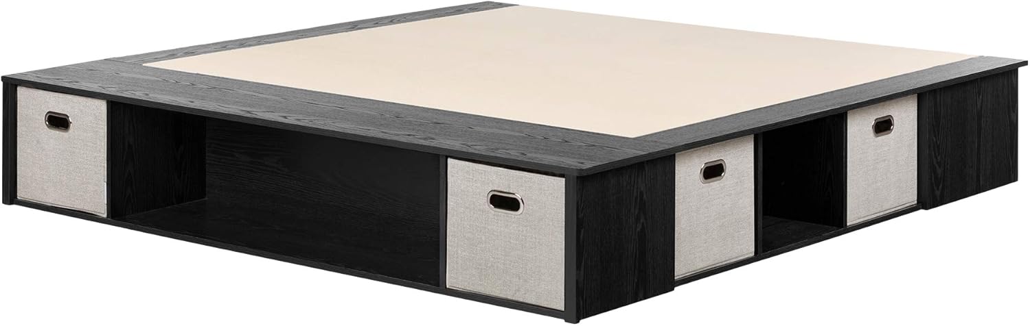 South Shore Flexible Bed with Storage and Baskets, Queen 60-Inch, Platform, Black Oak and Taupe