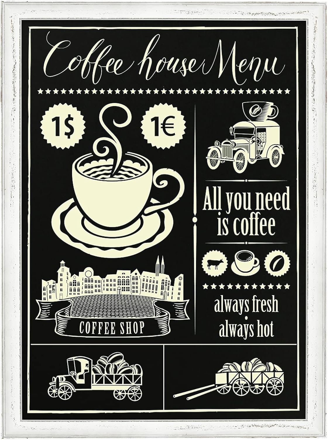 Chalkboard Black Board 48x36 Inches, Non-Magnetic Rustic White Framed for Home, Restaurant Menu and Wedding Pack of 2