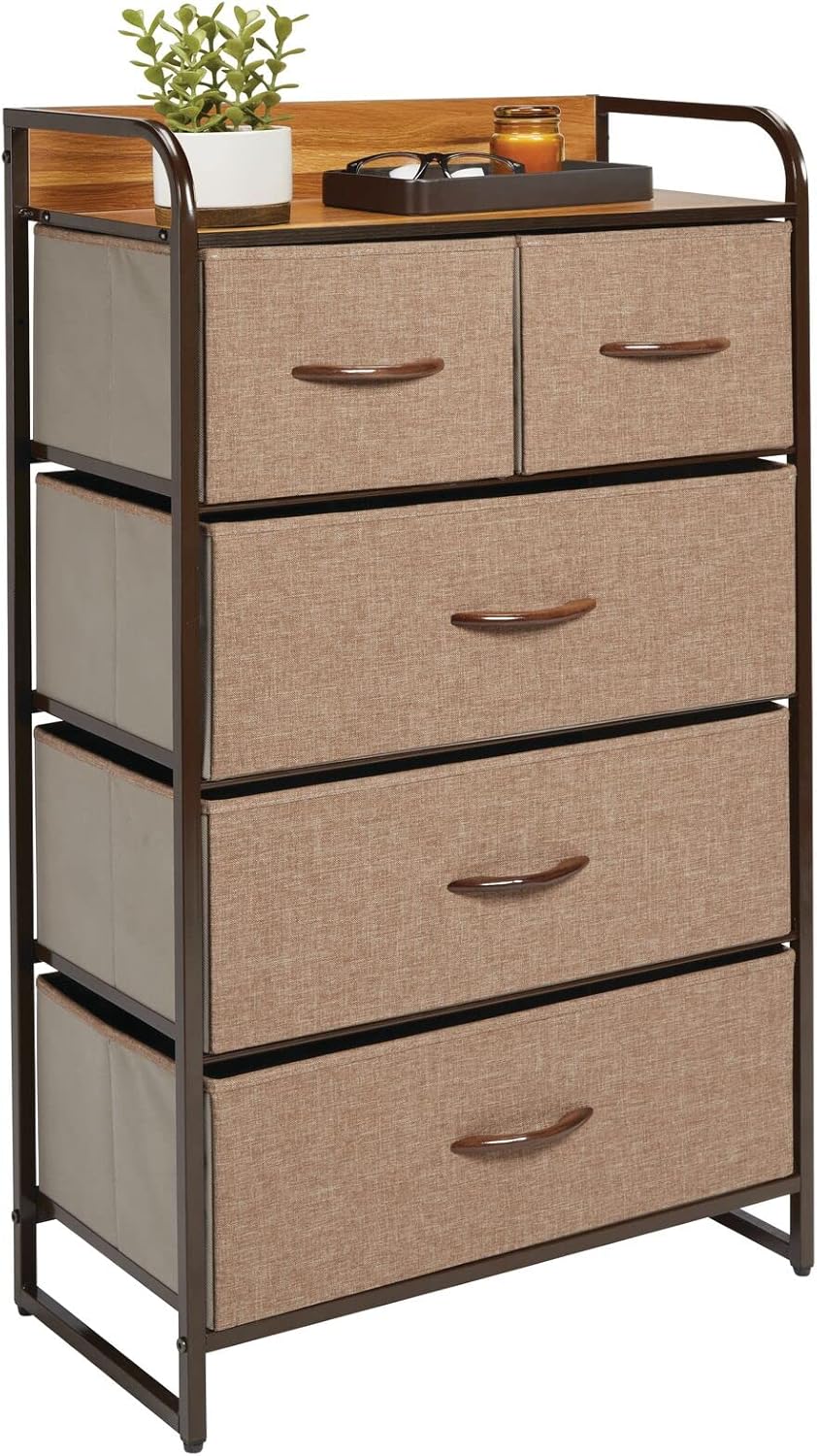 mDesign Tall Dresser Storage Chest - Vanity Furniture Cabinet Tower Unit for Bedroom, Office, and Closet - Textured Print - 5 Removable Drawers - Gray/Multi-Color/Black