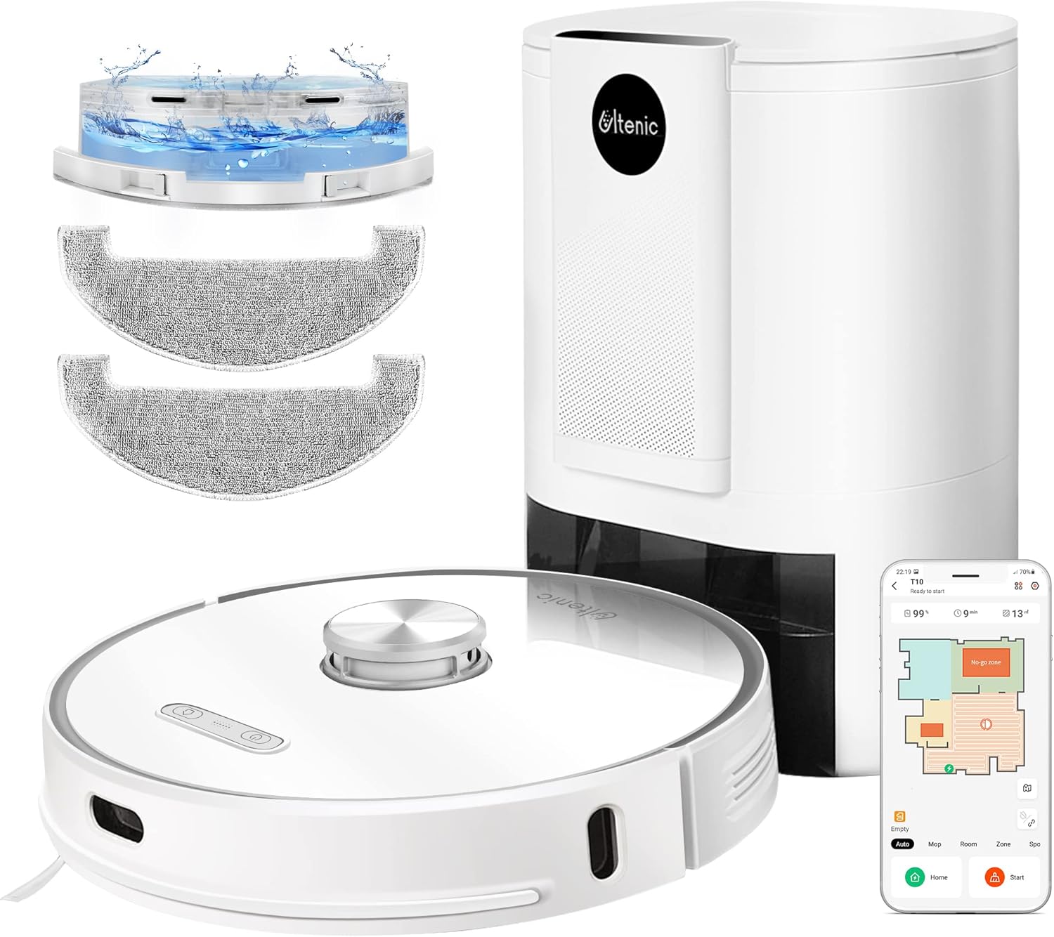 Ultenic T10 Robot Vacuum Self Emptying, Robot Vacuum and Mop Combo, LiDAR Navigation, Smart Mapping, 3000Pa Strong Suction, APP & Remote & Alexa Control, Ideal for Pet Hair, Hard Floor and Carpet