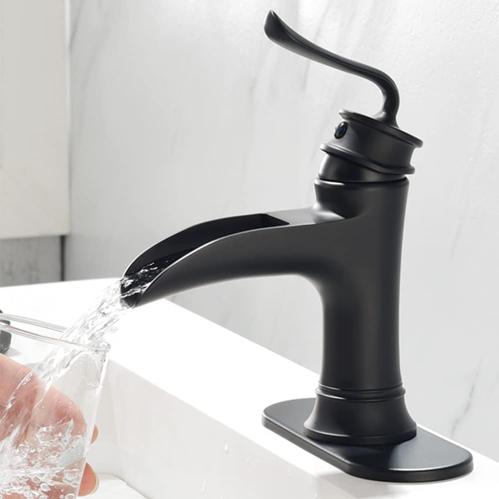 Bathroom Faucet Matte Black with Stunning Look Waterfall Spout Suitable for Single Hole or 3 Hole Bathroom Sink Restroom Vanity Lavatory Basin Brass Construction Grifo de Ba&ntilde;o