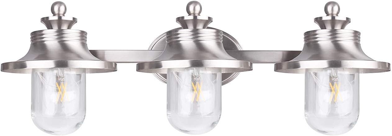 LIT-PaTH 3 Light Bathroom Vanity Light Fixture, Wall Sconce, E26 Base 60W Max for Each, Plating Nickel Finish, Bulbs not Included