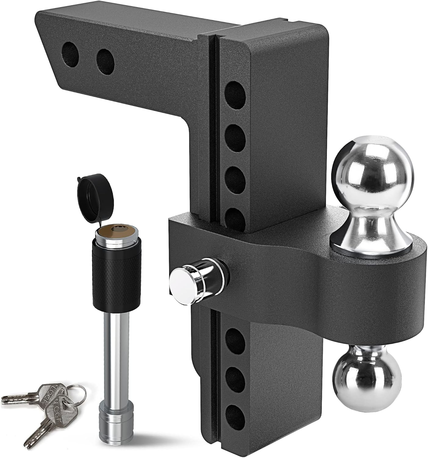 YITAMOTOR Adjustable Trailer Hitch Ball Mount, Fits 2-Inch Receiver, 8-Inch Drop Hitch w/Forged Aluminum Shank, 2-Inch and 2-5/16-Inch Combo Stainless Steel Tow Balls with Double Pin Key Locks, Black